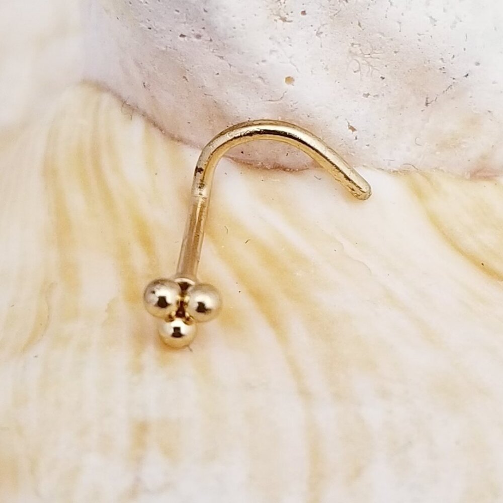 20G Gold plated 3 ball nose screw nostril jewelry NWT